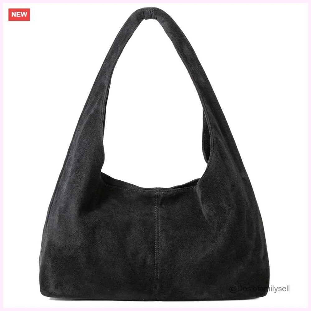Suede Tote Shoulder Bag Retro Crescent Hobo Work Purse Minimal Chic